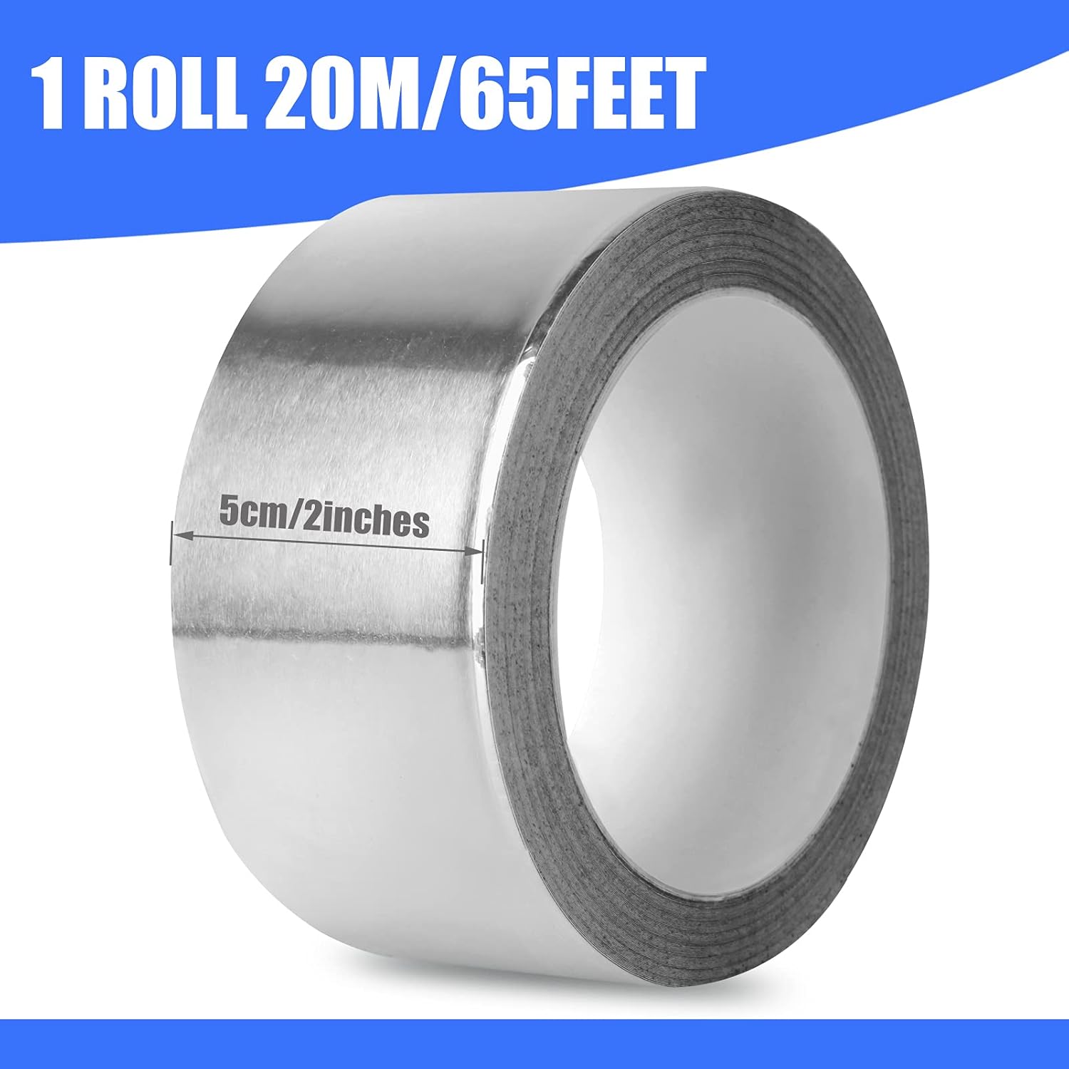 Romeda Aluminum Foil Tape, 2 inch x 65 Feet Foil Tape (3.9 mil), Silver Insulation Adhesive Metal Tape, High Temperature Heavy Duty HVAC Tapes for Ductwork, Dryer Vent, HVAC