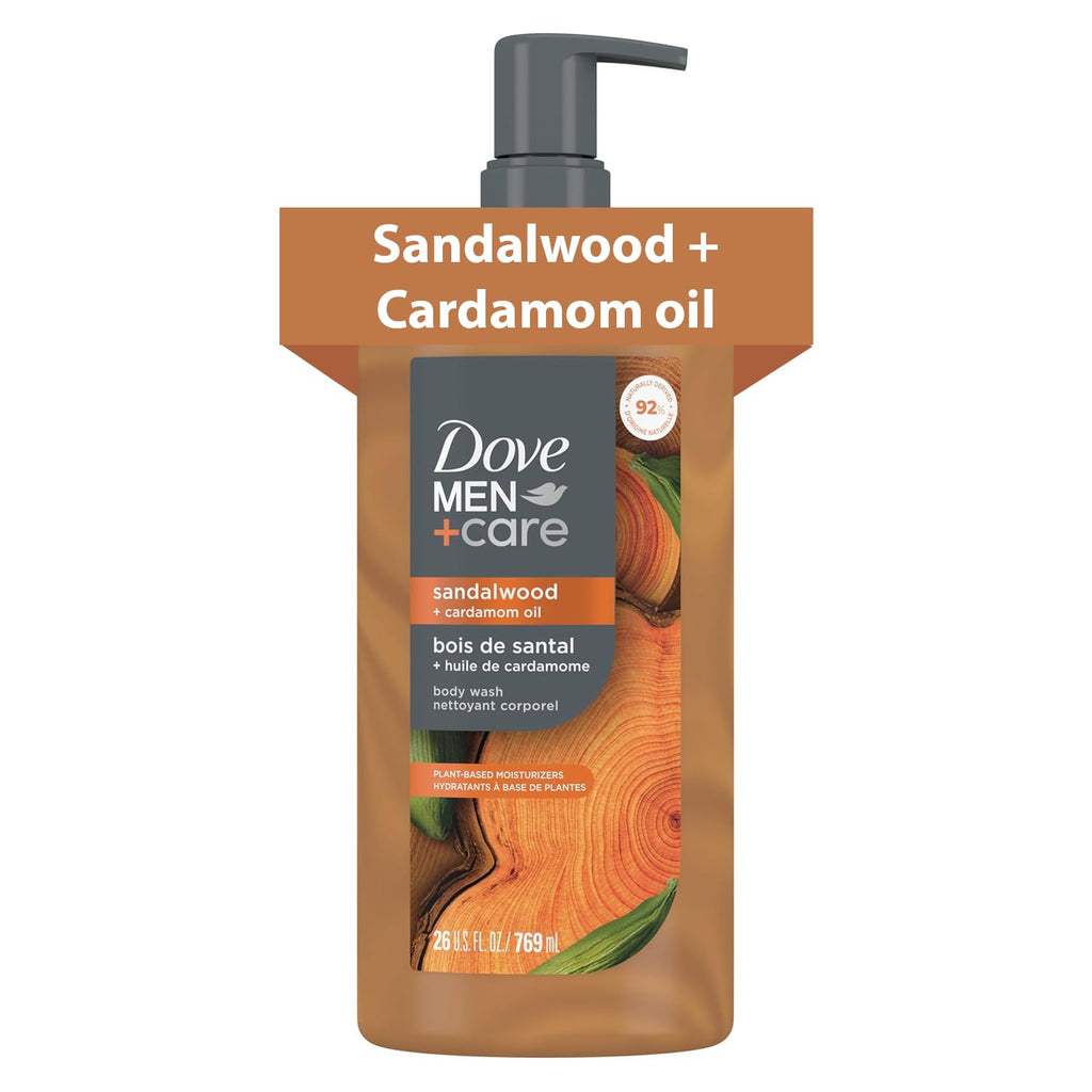 DOVE MEN Moisturizing Body Wash | #1 Dermatologist Body Wash for Men, Sulfate Free, Paraben Free, & Dye Free | Sandalwood + Cardamom Oil, 26oz