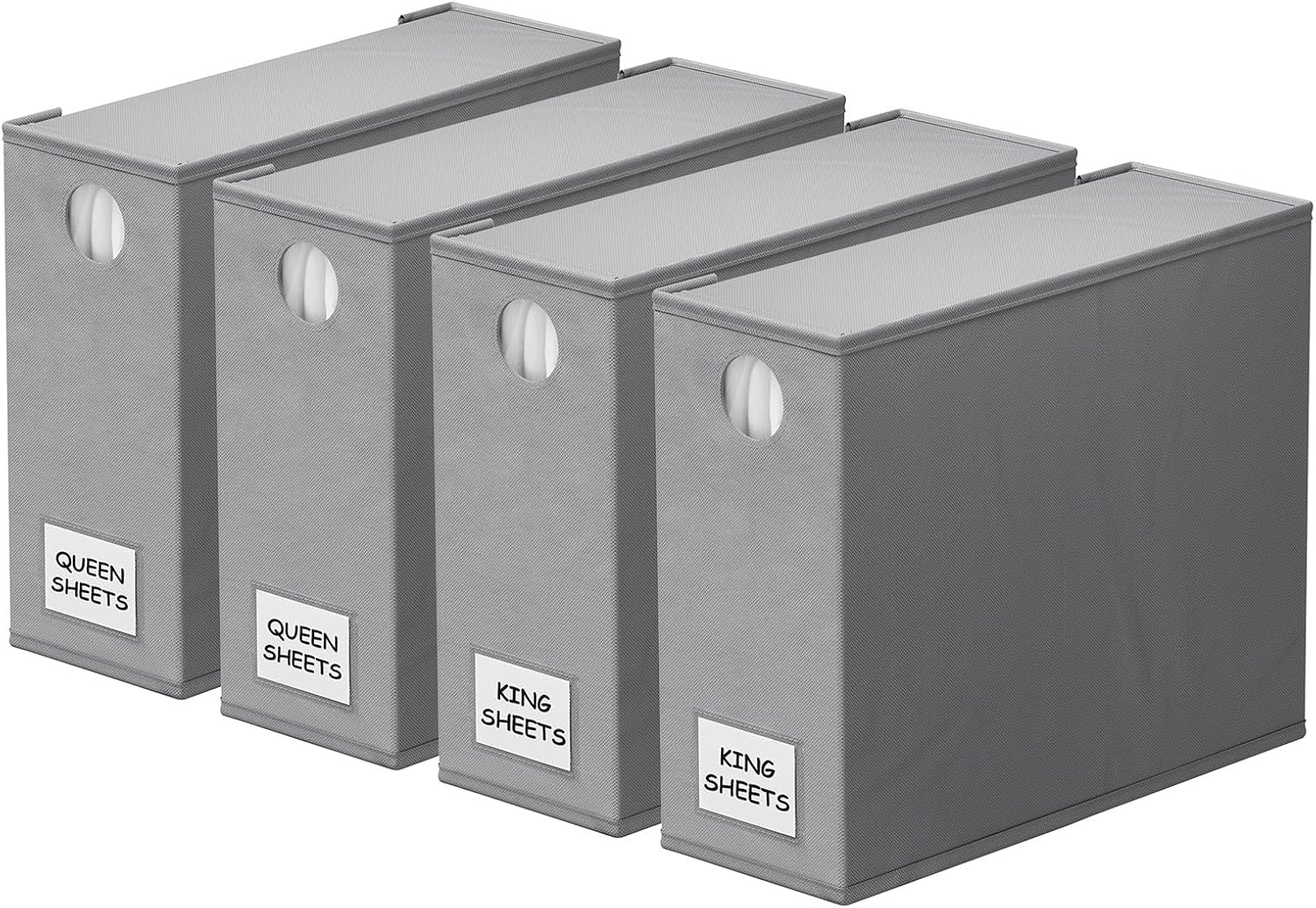 SpaceAid 4 Pack Bed Sheet Organizers and Storage, Foldable Organizer for Linen Closet, Sheets Set Folder Keeper with Window XL (Queen & King Size) Organizing Bedding Container, Gray 91ZDSN-SL01-G4