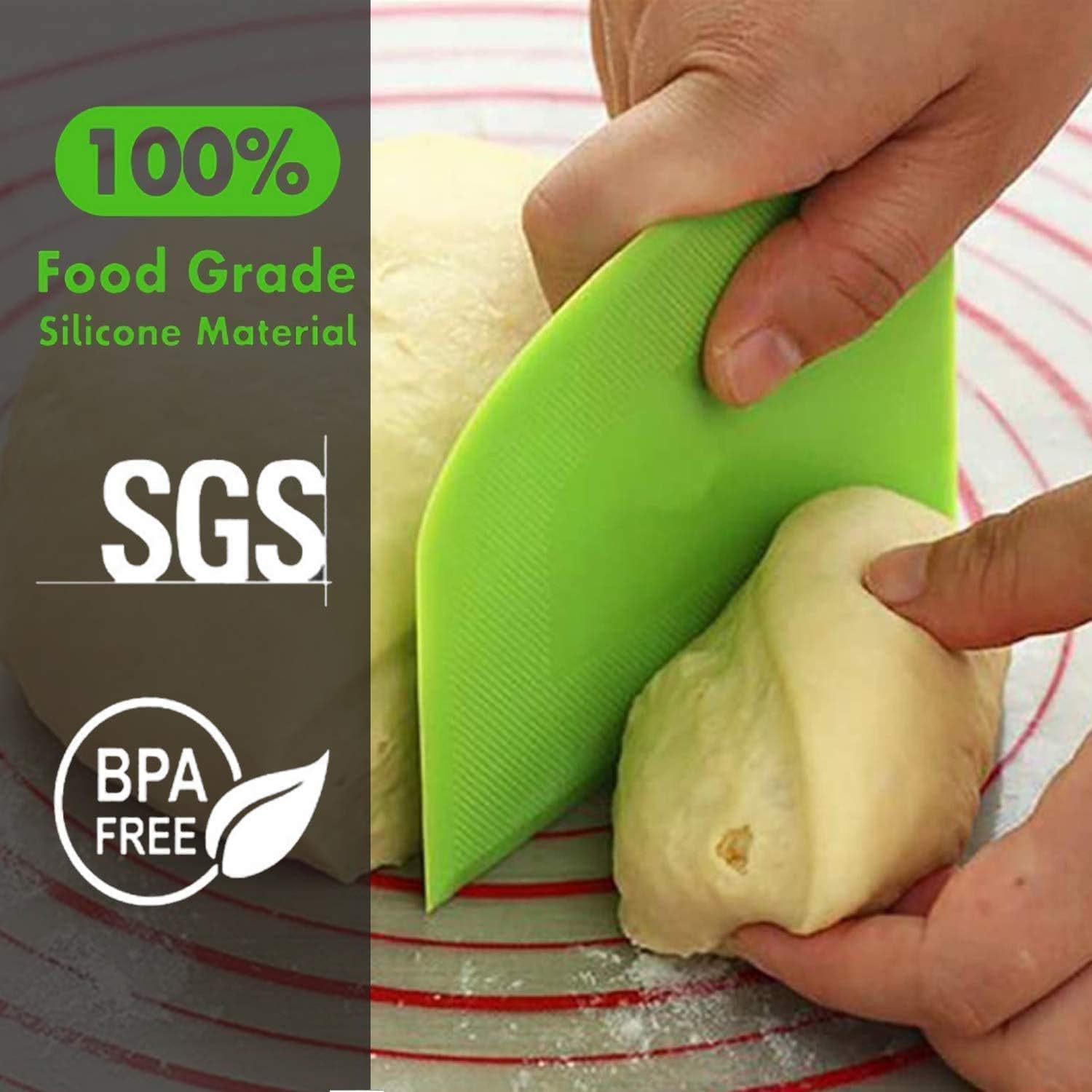 SURDOCA Dough Scraper Bench Scraper - 3P 4.7x3.7" Plastic Flexible Bowl Scraper, Sharp Edge & Angles Cake Scraper. Non-Slip Bakeware Decorating Tools Sculpting & Modeling Tools - Green+White+Green