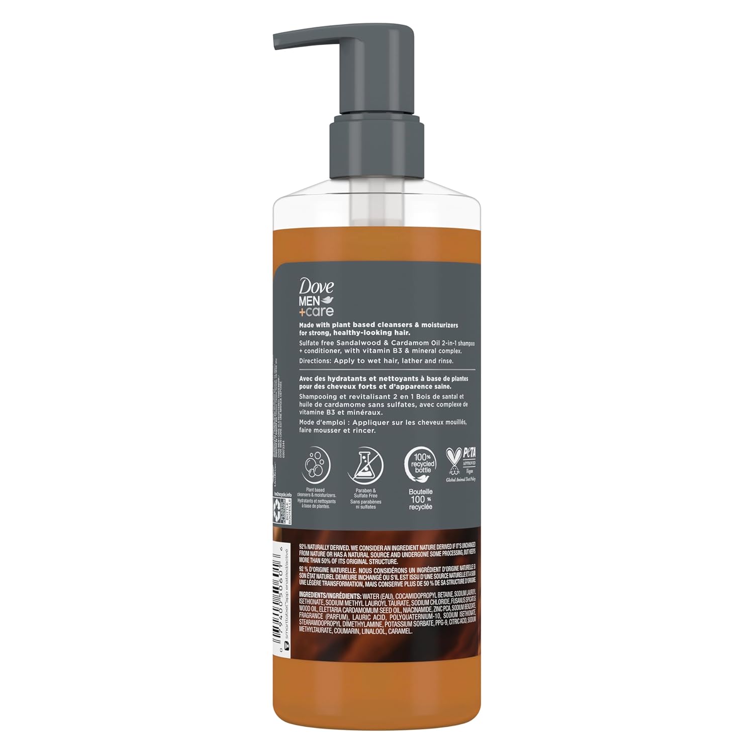 DOVE MEN + CARE 2-in-1 Shampoo + Conditioner Sandalwood & Cardamom Oil for Thick & Full Hair, + Vitamin B3 & Mineral Complex, 17.5 oz