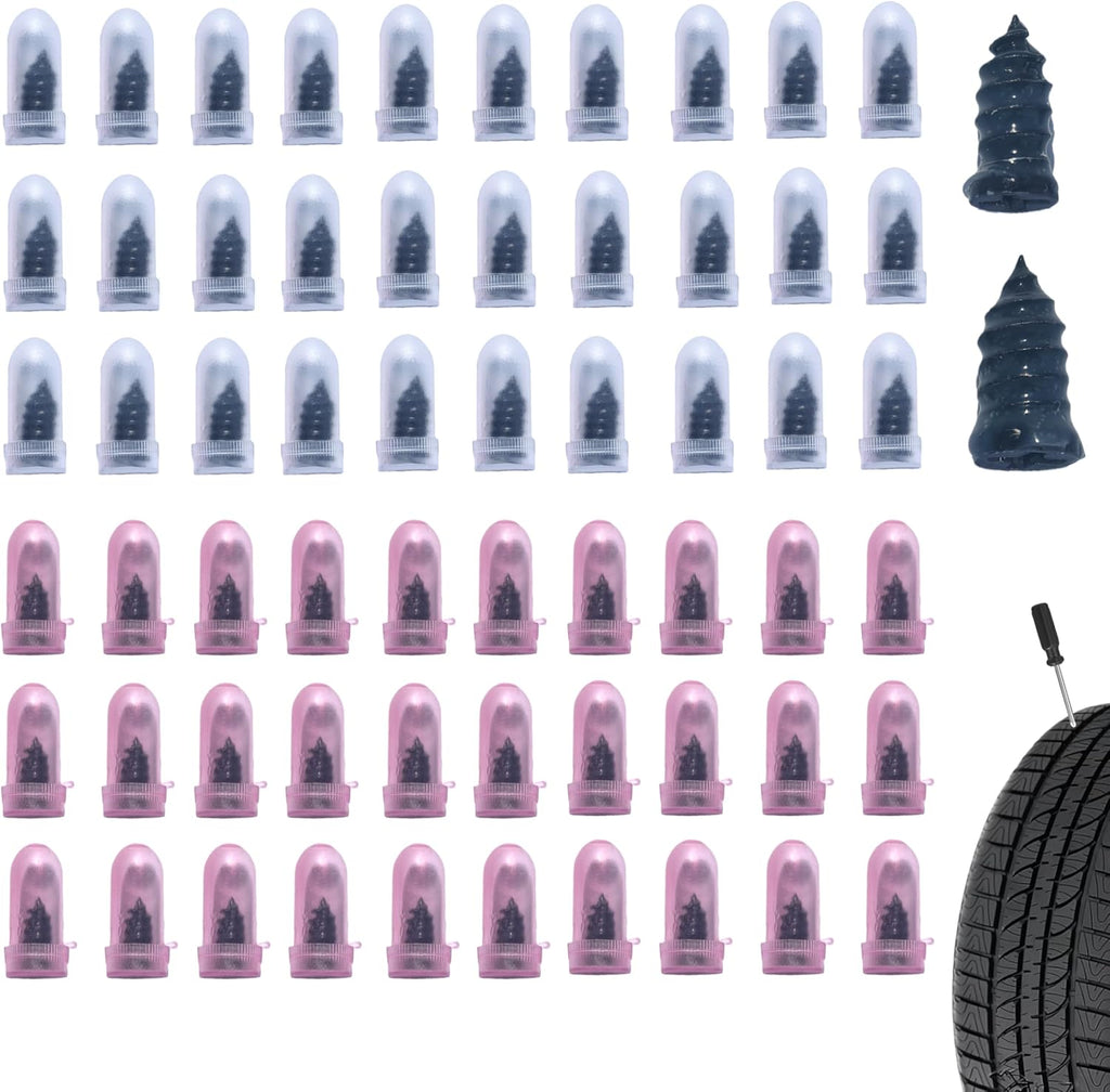 60 PCS Tire Repair Rubber Nail, Vacuum Tire Repair Kits Spiral Rubber Screws, Fast Self-Service Tool for Car, Truck, Motorcycle, Tractor Tire Puncture Repair (Black)