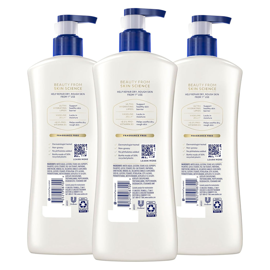 Vaseline Intensive Care Unscented Advanced Repair Body Lotion - Ultra-Hydrating with Lipids for Extremely Dry Skin, 20.3 oz, Pack of 3